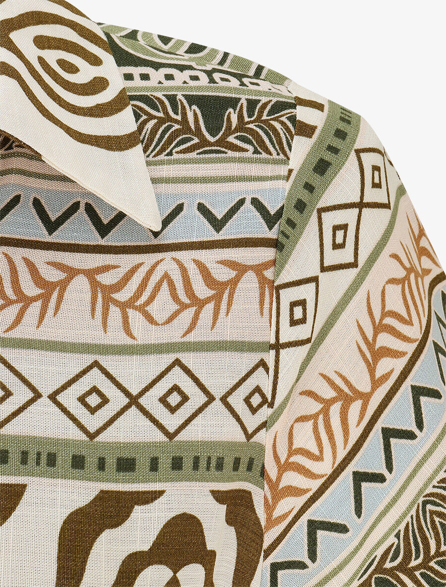 Robe longue manches courtes imprimé graphique - Kaki/écru - 3