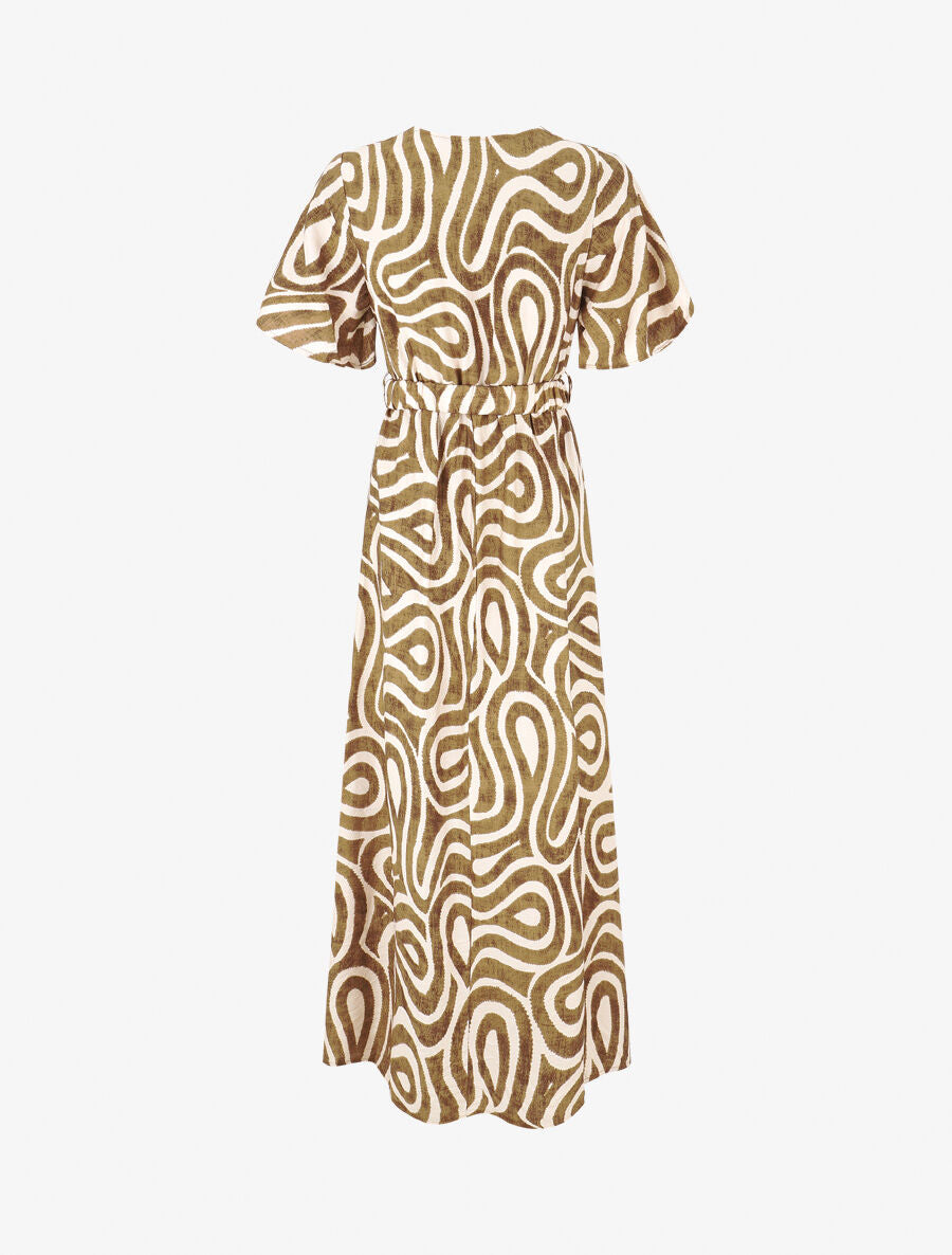 Robe longue col cache-coeur imprimé graphique - Taupe - 2