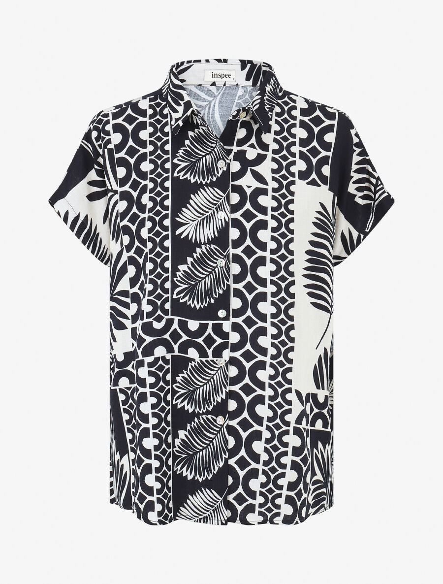 Ensemble chemise et pantalon imprimé tropical - Marine - 3