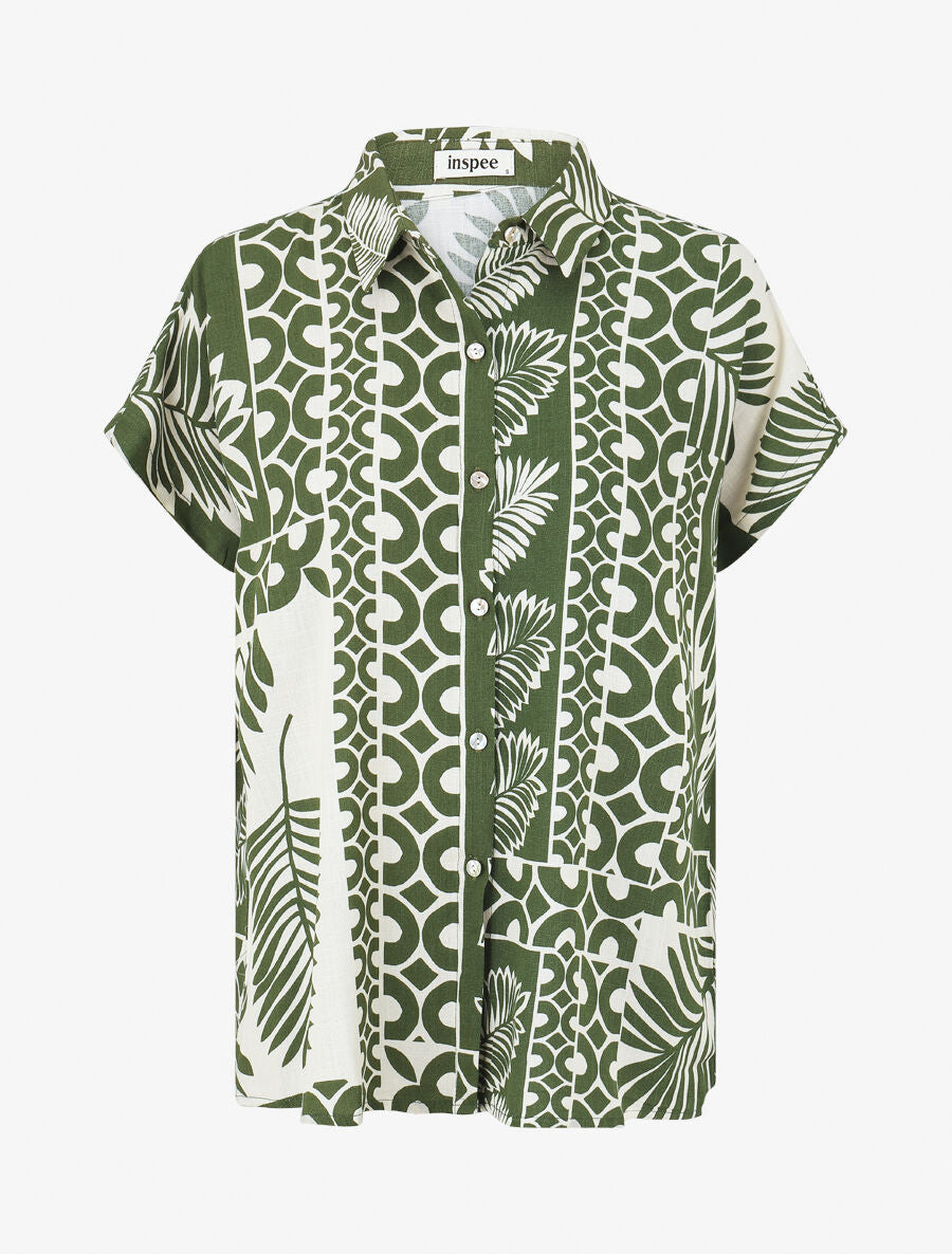 Ensemble chemise et pantalon imprimé tropical - Kaki - 3