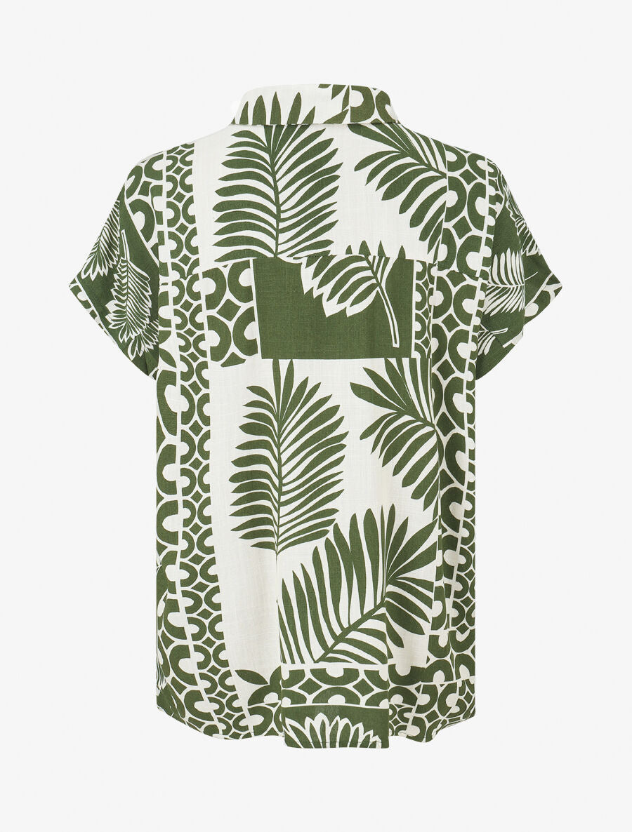 Ensemble chemise et pantalon imprimé tropical - Kaki - 4