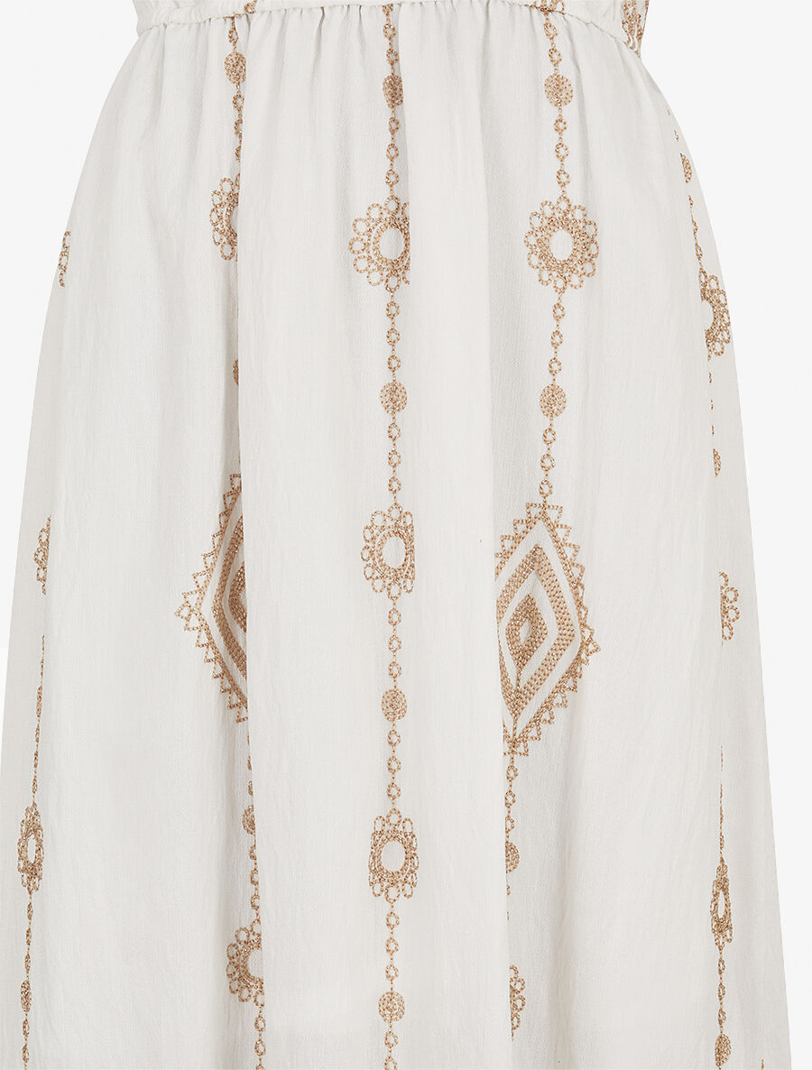 Robe longue à fines bretelles et broderies irisées - Blanc - 3