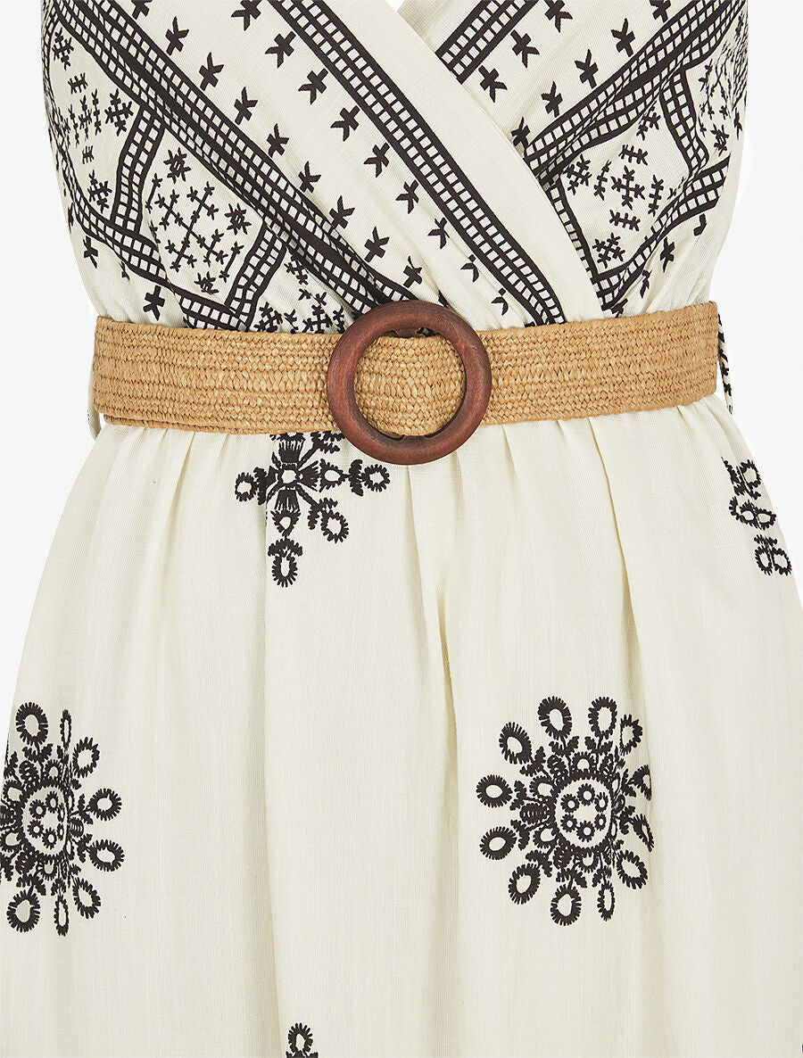 Robe longue à fines bretelles à motif fantaisie - Blanc - 3