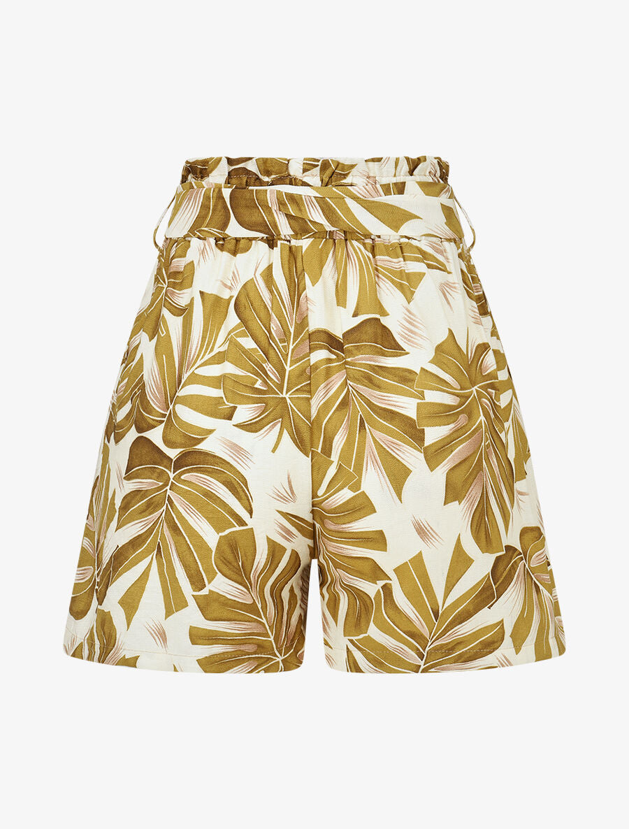Short paper bag imprimé feuille tropicales - Jaune ocre - 2