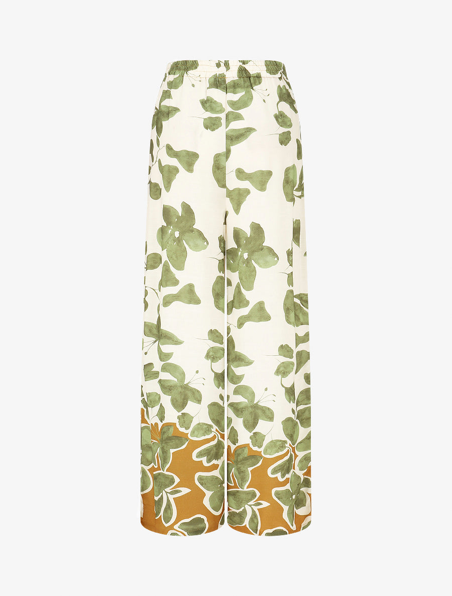 Pantalon droit taille haute imprimé floral - Vert - 2