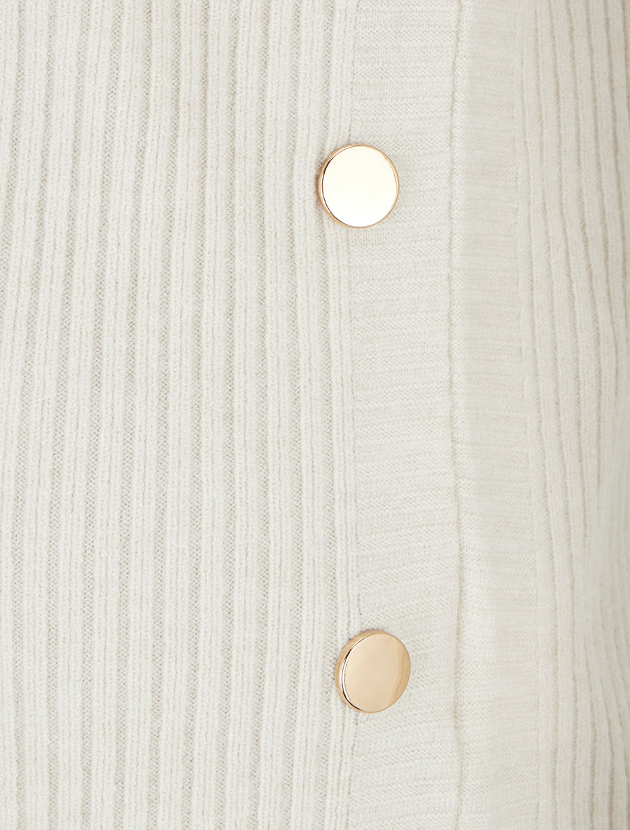 Pull droit côtelé à boutons décoratifs - Écru - 3