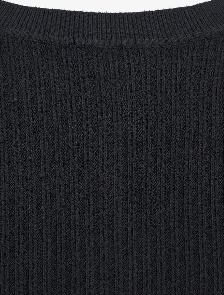 Pull droit côtelé à boutons décoratifs - Noir - 3