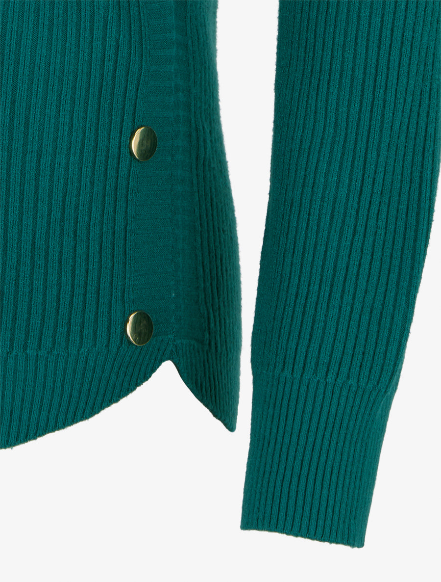 Pull droit côtelé à boutons décoratifs - Vert bouteille - 3