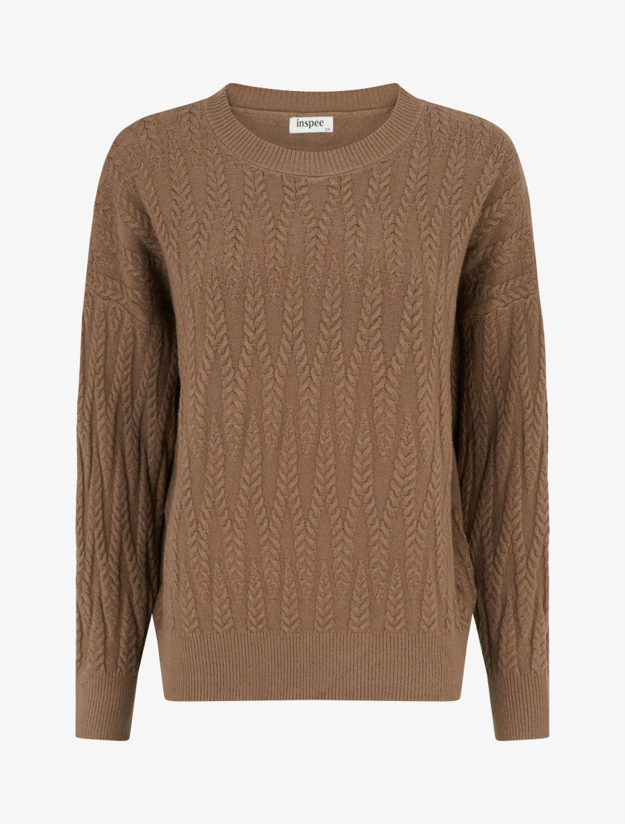 Pull en maille tressée coupe droite - Taupe - 1