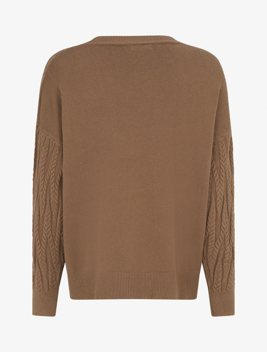 Pull en maille tressée coupe droite - Taupe - 2