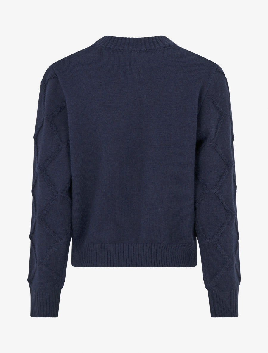 Pull à col rond effet quadrillé - Marine - 2