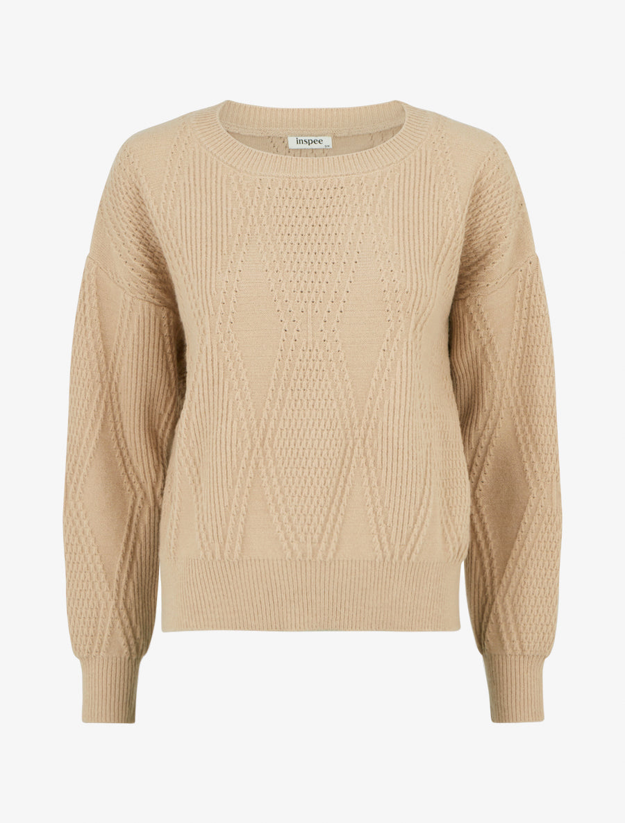 Pull uni en maille texturée - Taupe - 1