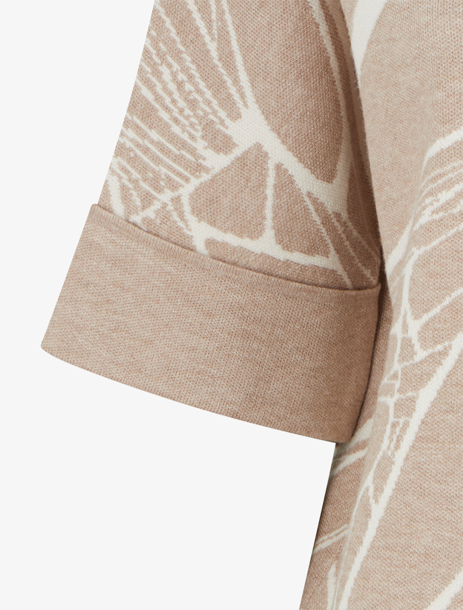 Pull ample graphique à col montant et manches courtes - Taupe clair - 3