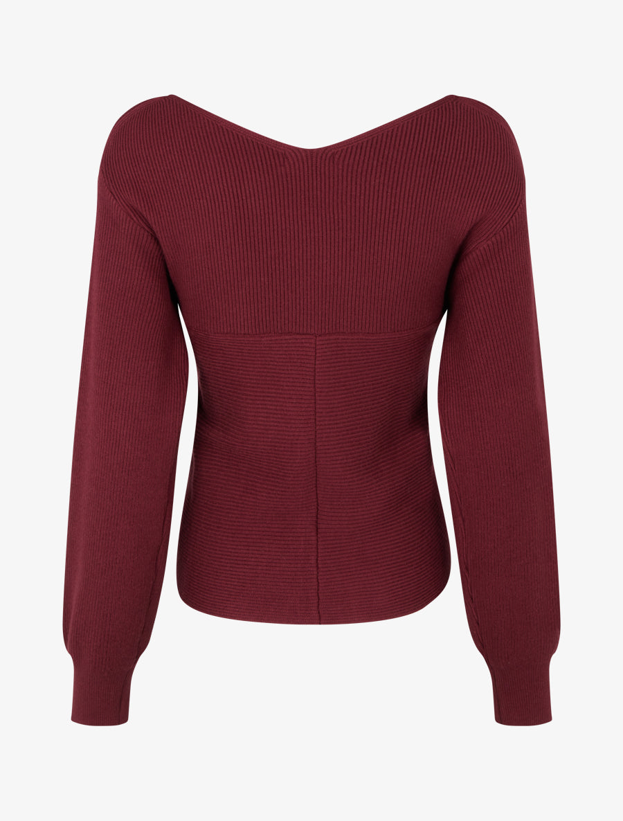 Rippenpullover mit Wickelausschnitt - Bordeaux