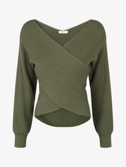 Rippenpullover mit Wickelausschnitt - Kaki