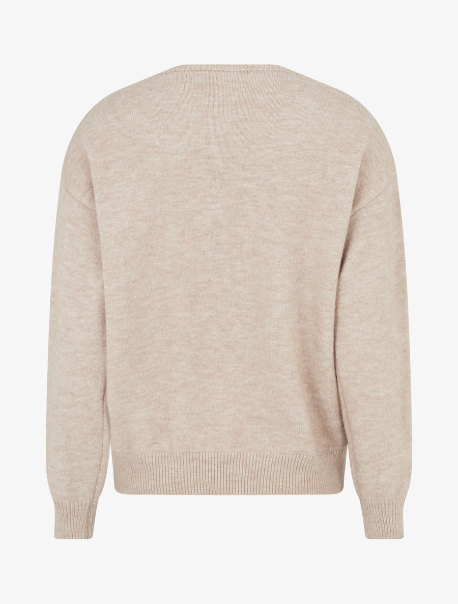 Pull droit à fleurs brodées - Beige - 2