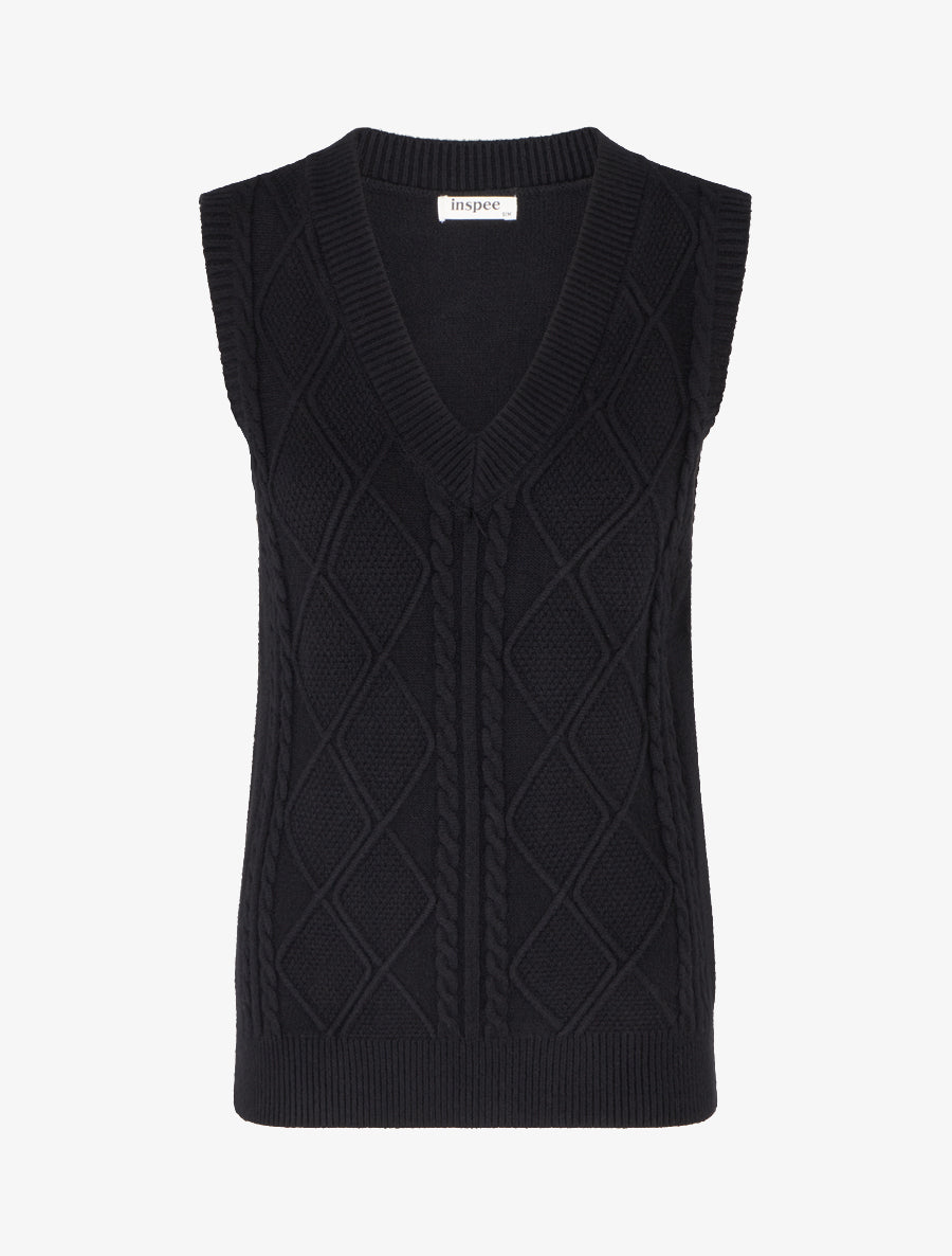 Pull sans manches droit à col V - Noir - 1