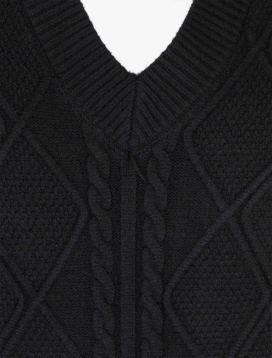 Pull sans manches droit à col V - Noir - 3