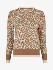 Pull imprimé léopard à col rond - Camel - 1