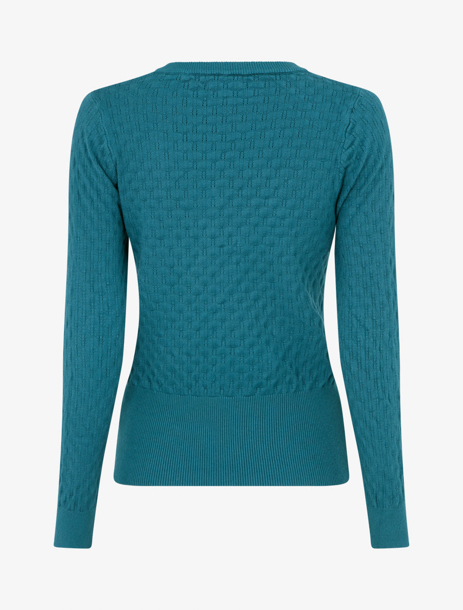Pull ajusté en maille texturée à col rond - Bleu canard - 2