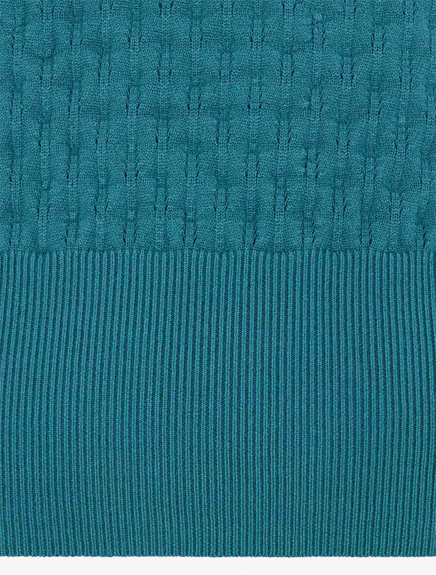 Pull ajusté en maille texturée à col rond - Bleu canard - 3