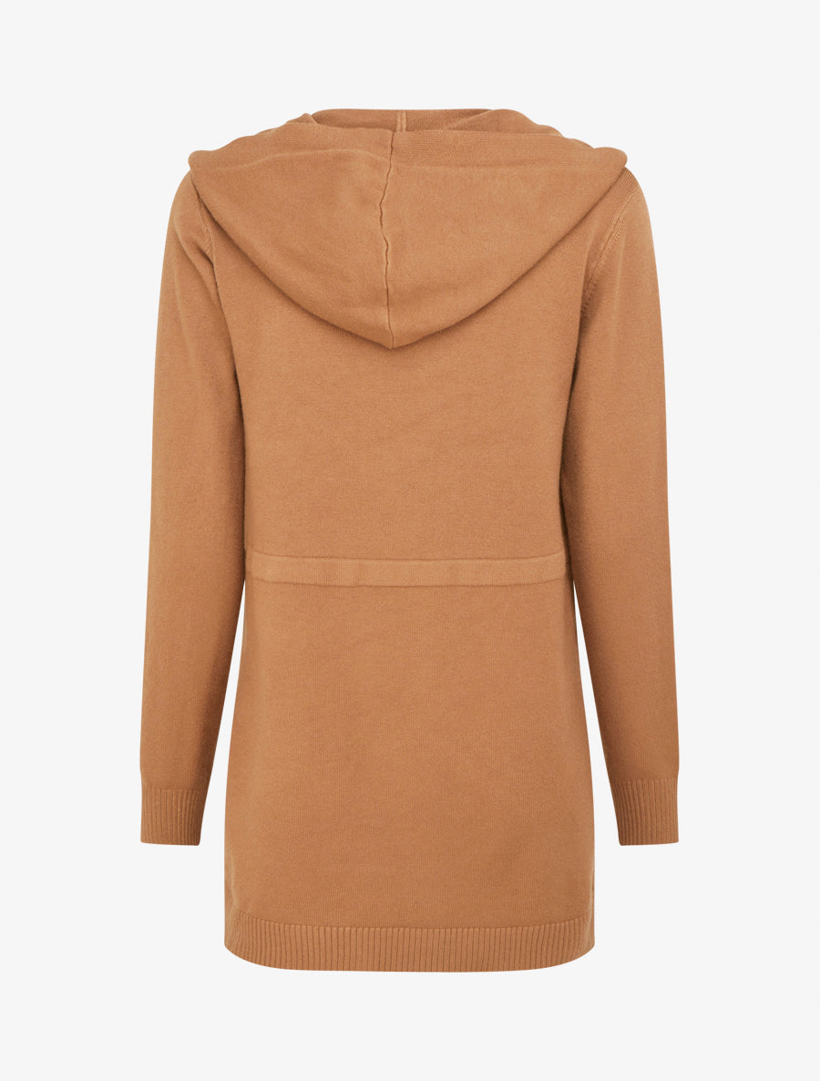 Gilet long uni à capuche - Camel - 2