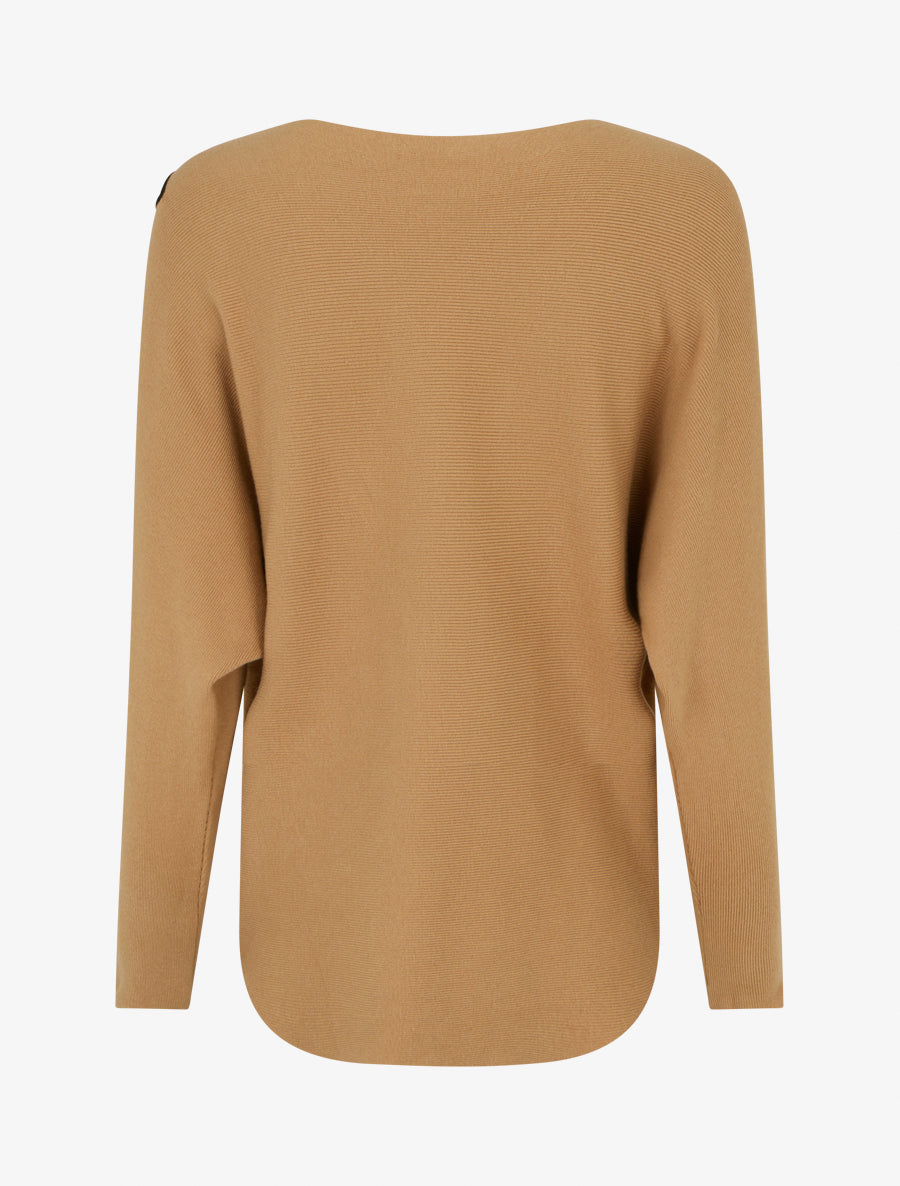 Pull uni à broderie fleur - Camel - 2