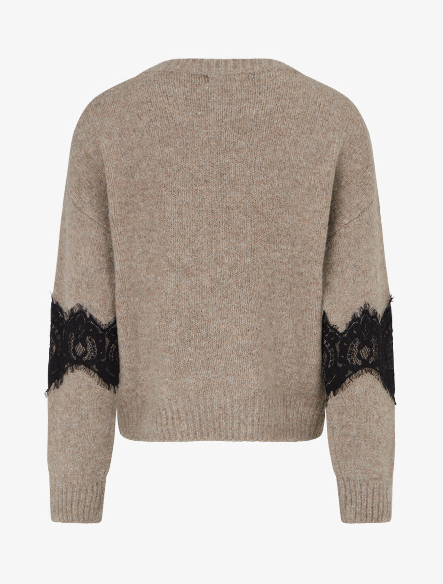 Pull droit à dentelle - Taupe - 2