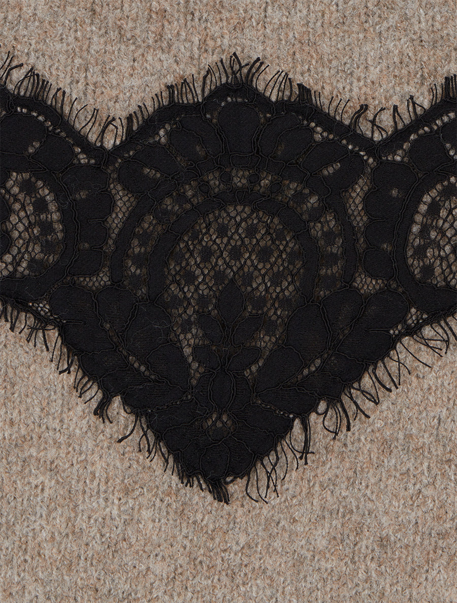 Pull droit à dentelle - Taupe - 3