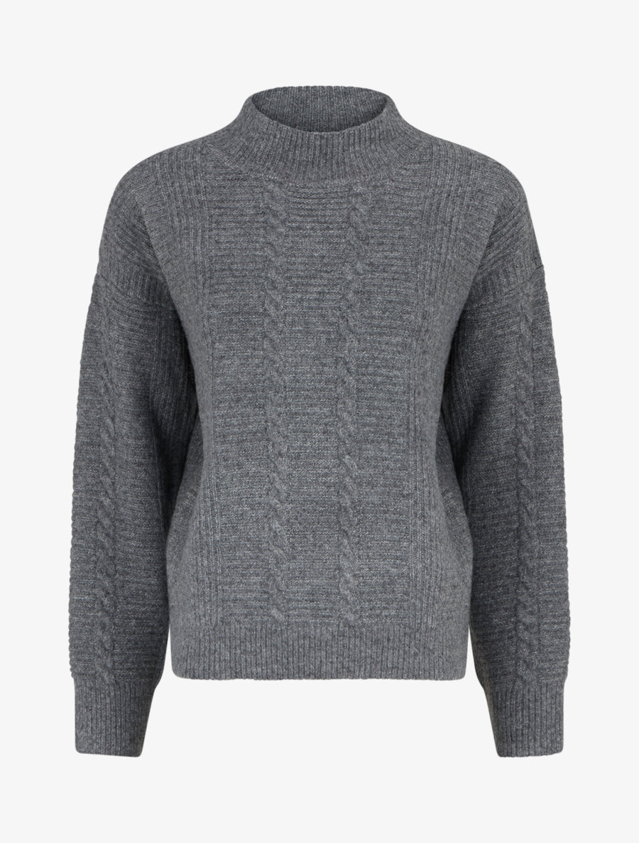 Pull uni texturé en maille - Gris - 1