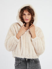 Kurzmantel aus Kunstpelz - Ecru