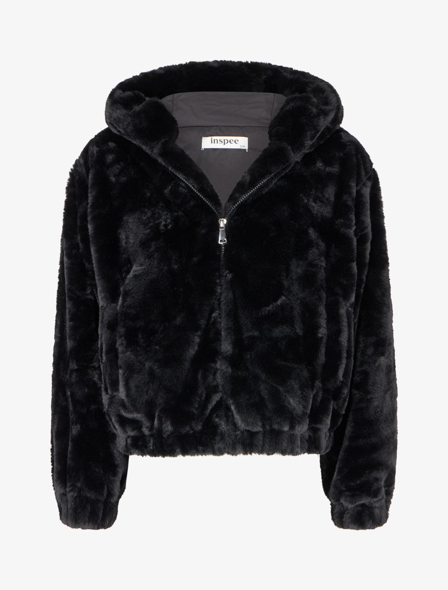 Manteau court en fourrure synthétique - Noir - 1
