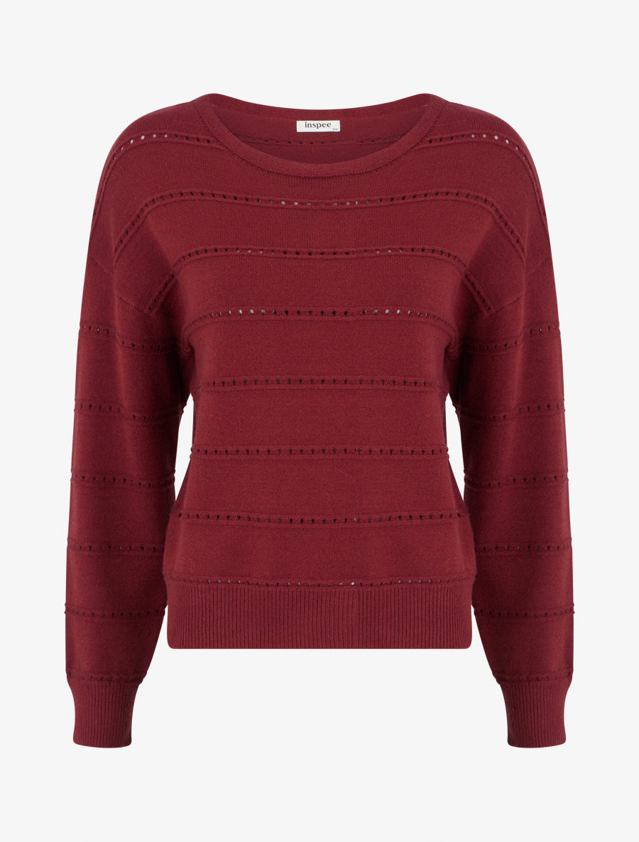 Pull uni ajouré - Bordeaux - 1