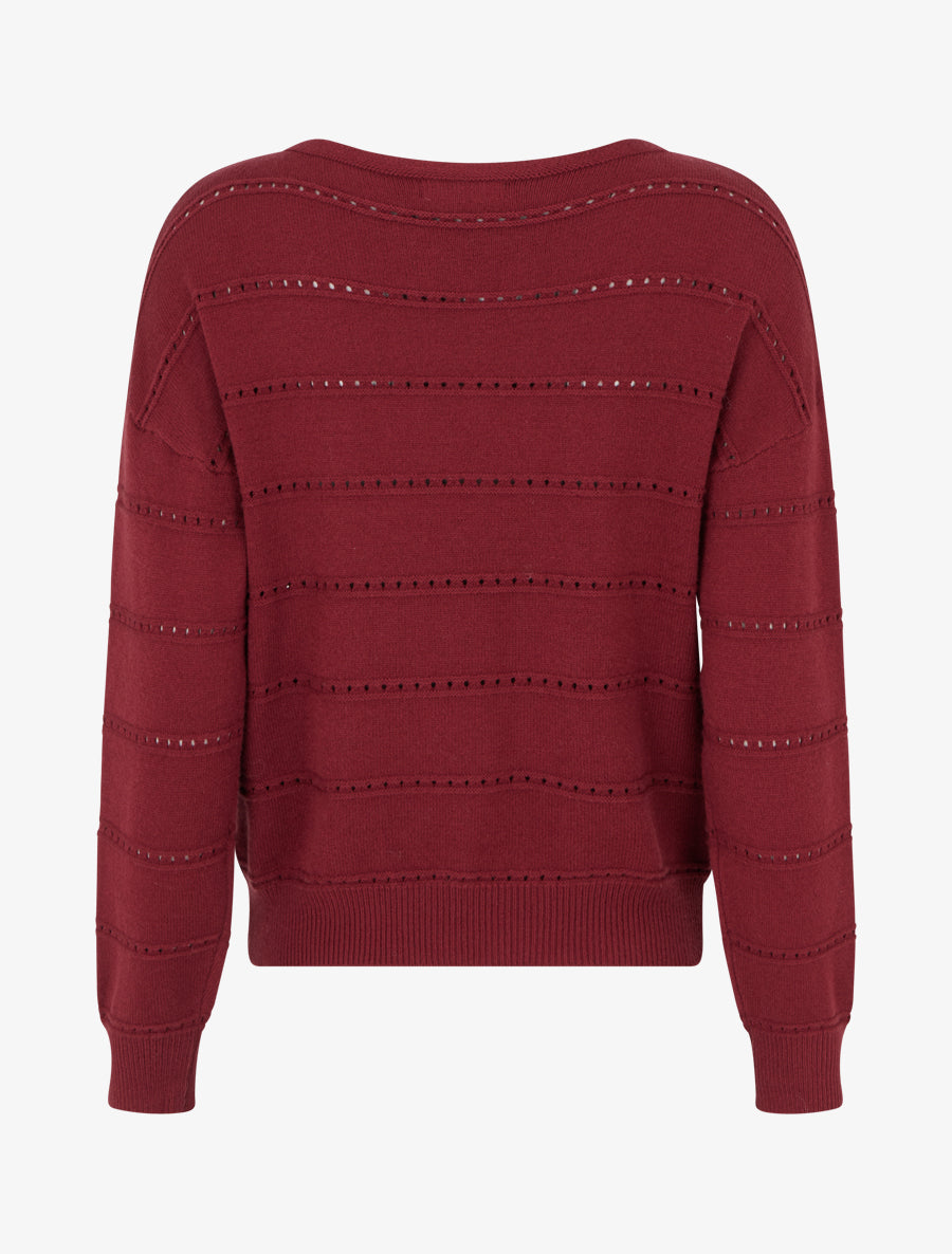 Pull uni ajouré - Bordeaux - 2