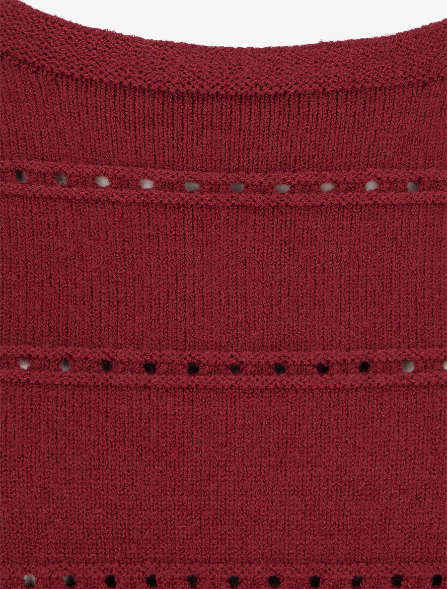 Pull uni ajouré - Bordeaux - 3