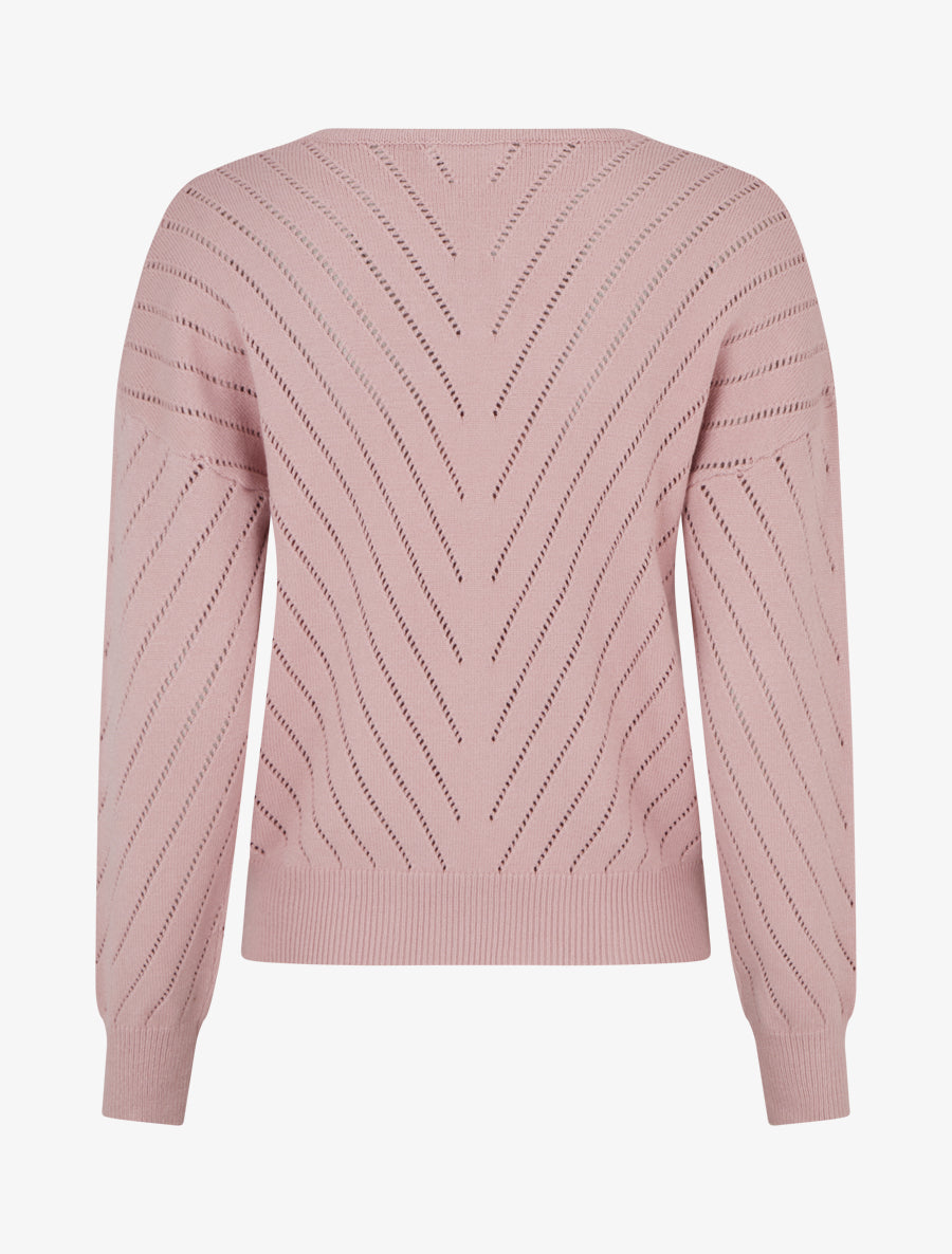 Pull uni ajouré à col V - Rose - 2