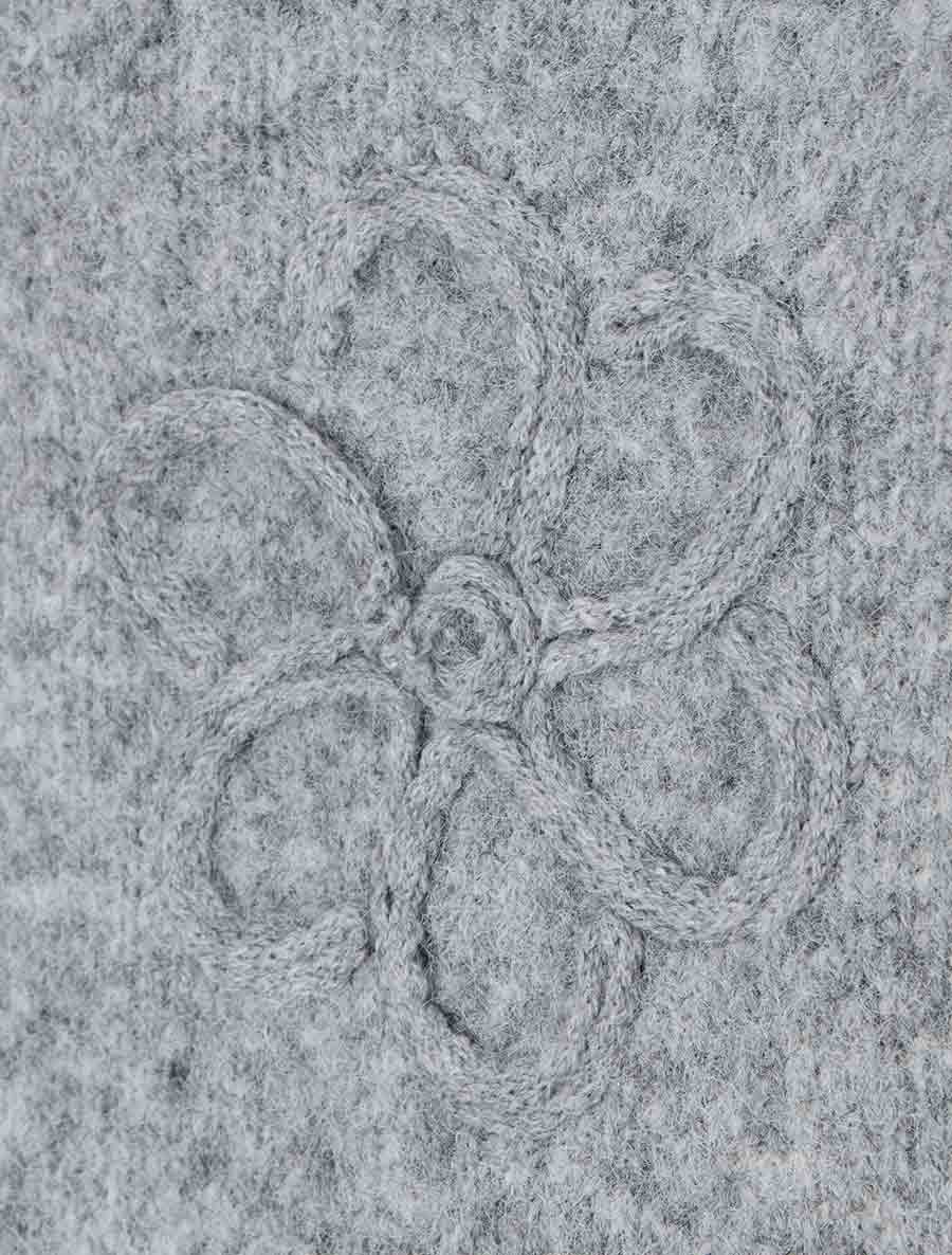 Pull duveteux à fleurs brodées - Gris - 3