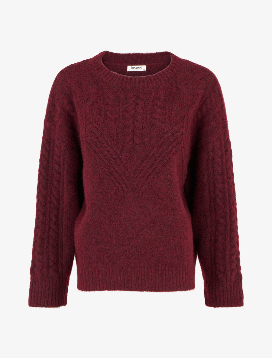 Pull droit à col rond en maille stylisée - Bordeaux - 1