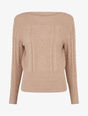 Pull droit à col bateau en maille fantaisie - Beige - 1