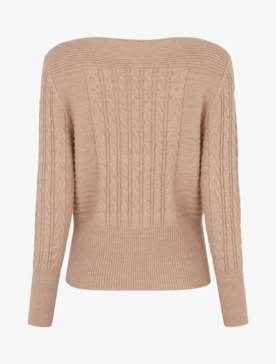 Pull droit à col bateau en maille fantaisie - Beige - 2