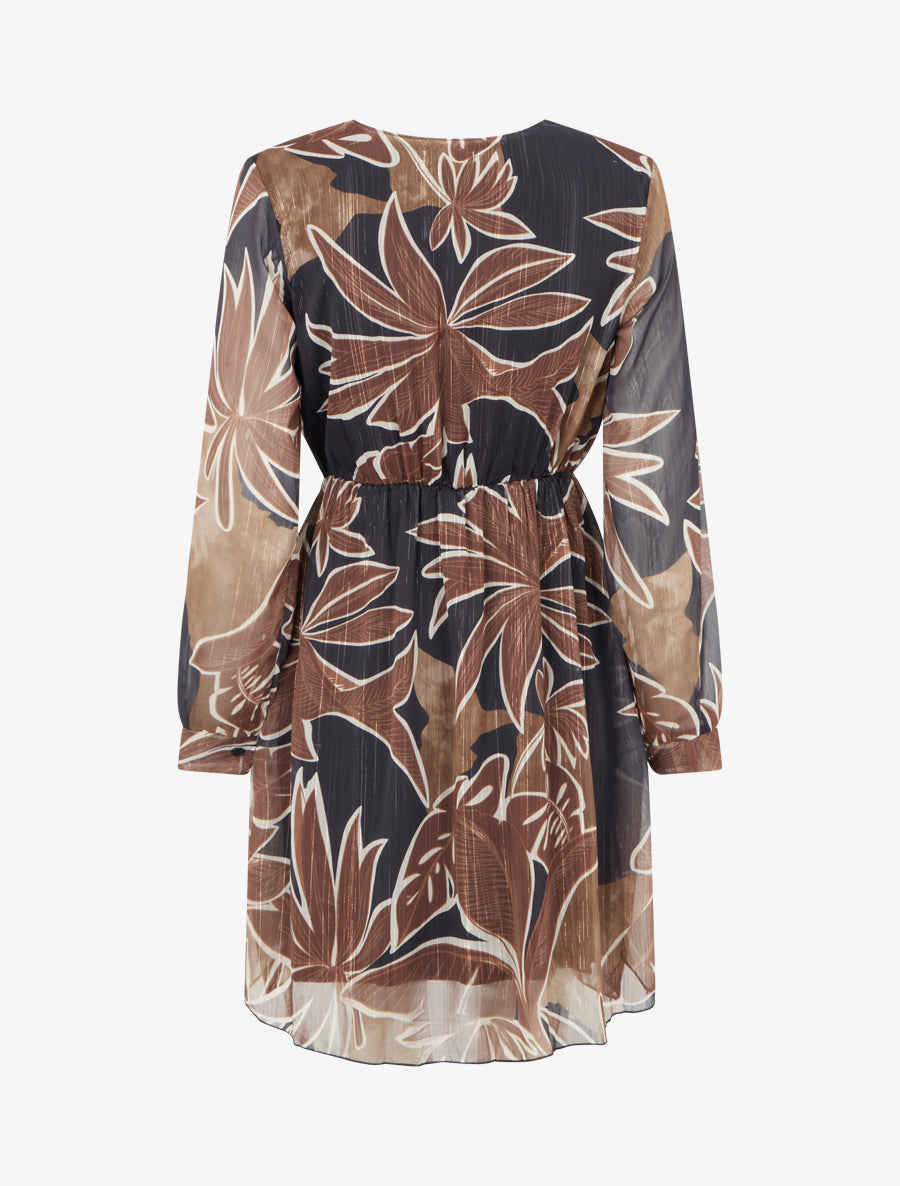 Robe mi-longue imprimé feuillage irisé - Noir - 2