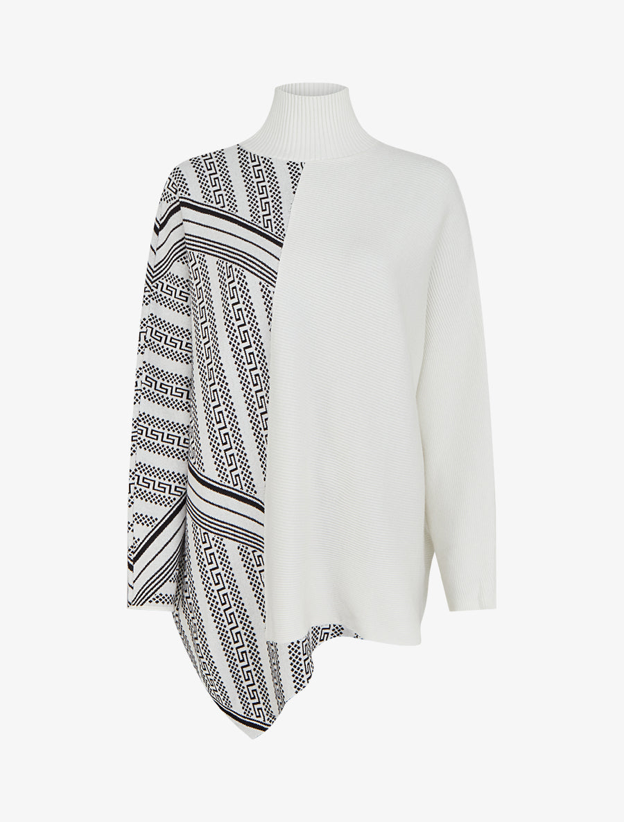 Poncho imprimé graphique à col mantant - Blanc - 1