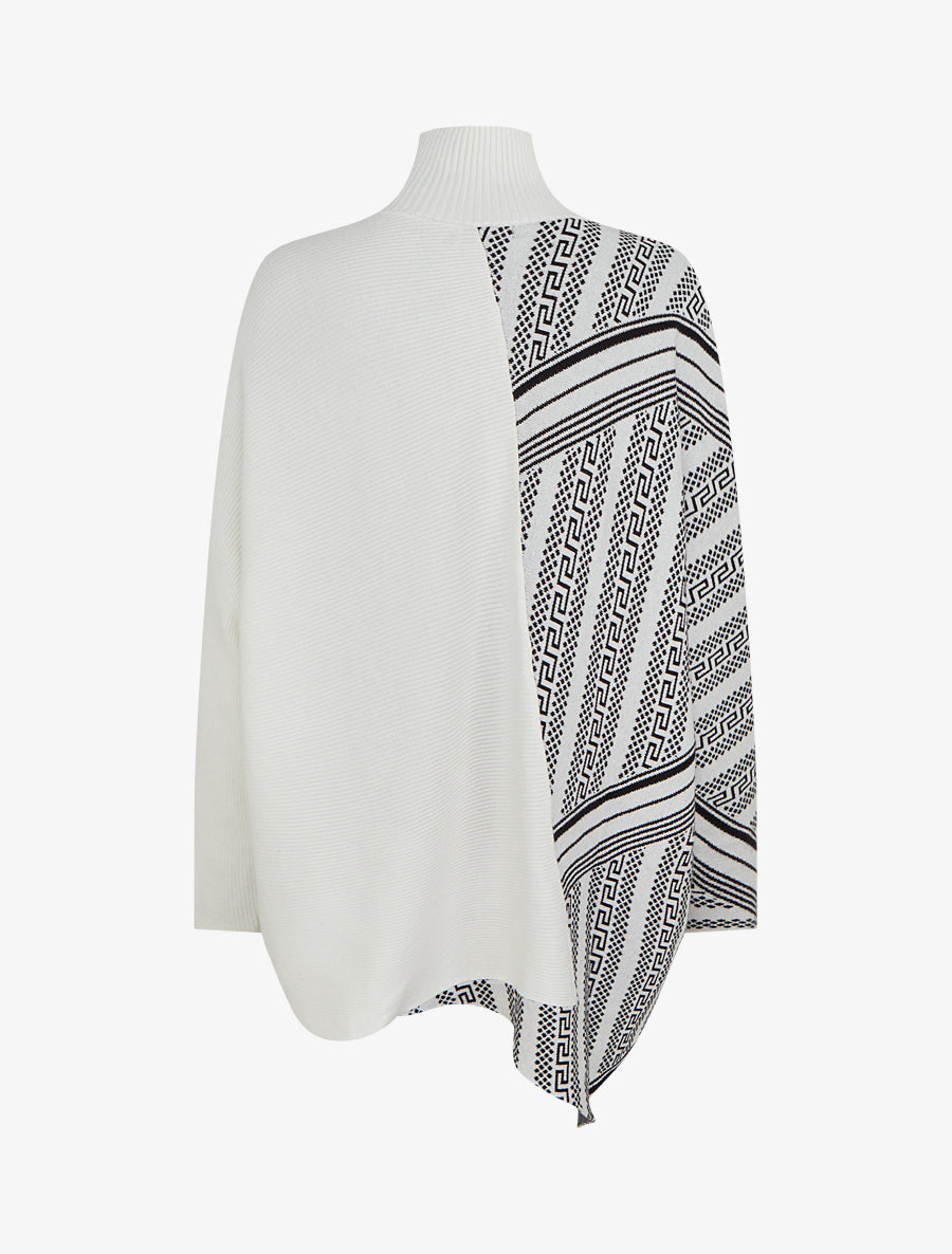 Poncho imprimé graphique à col mantant - Blanc - 2