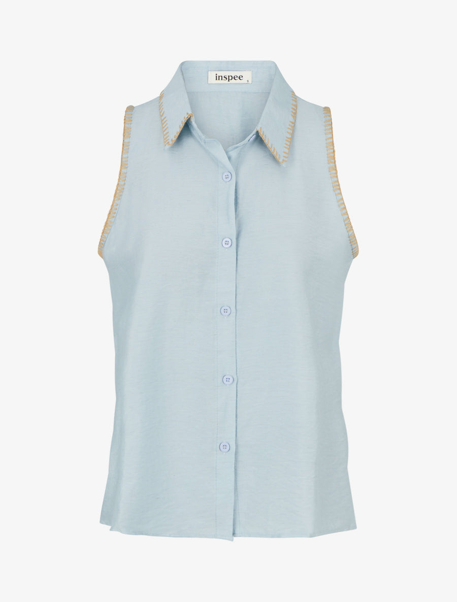 Chemisier uni sans manches boutonné - Bleu ciel - 1