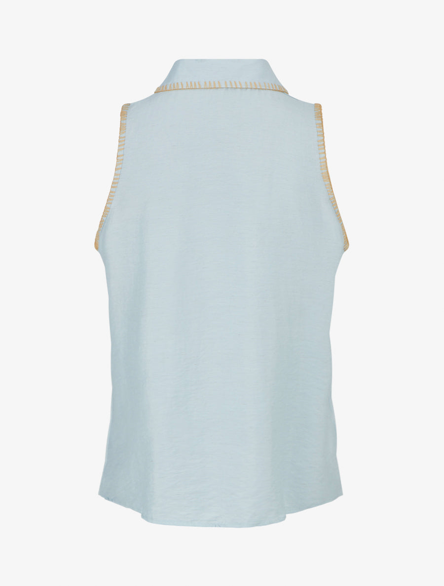 Chemisier uni sans manches boutonné - Bleu ciel - 2