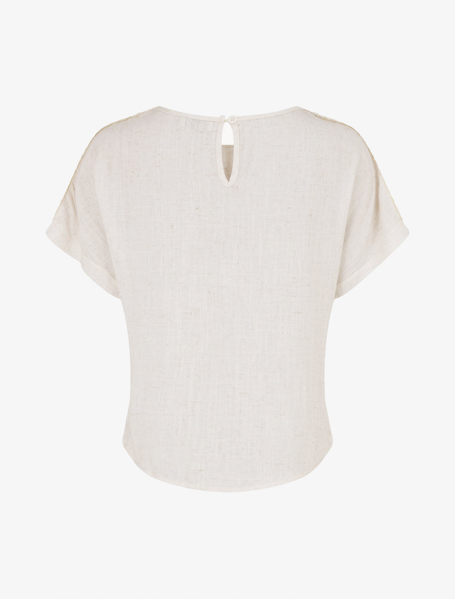 Top manches courtes à broderies ajourés - Crème - 2
