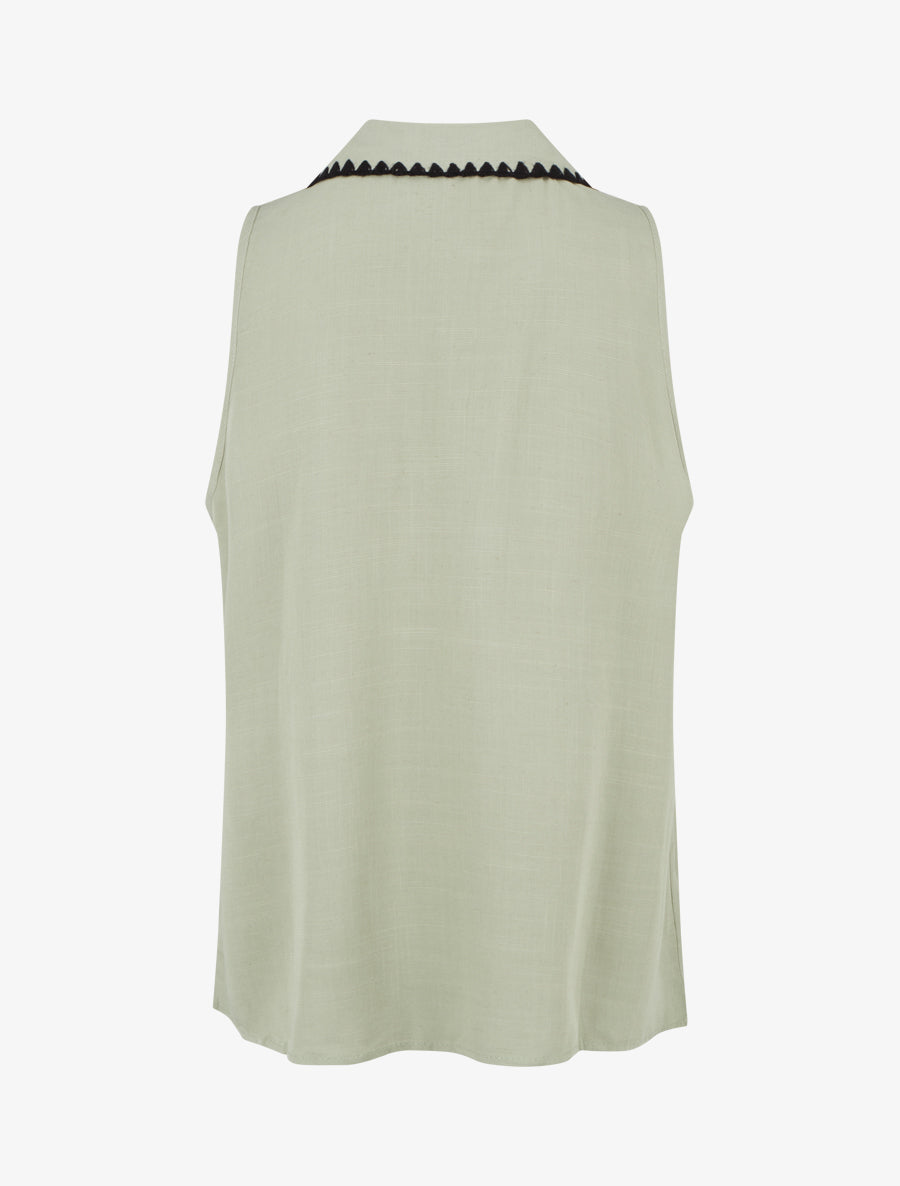 Chemisier sans manches à col brodé - Vert amande - 2