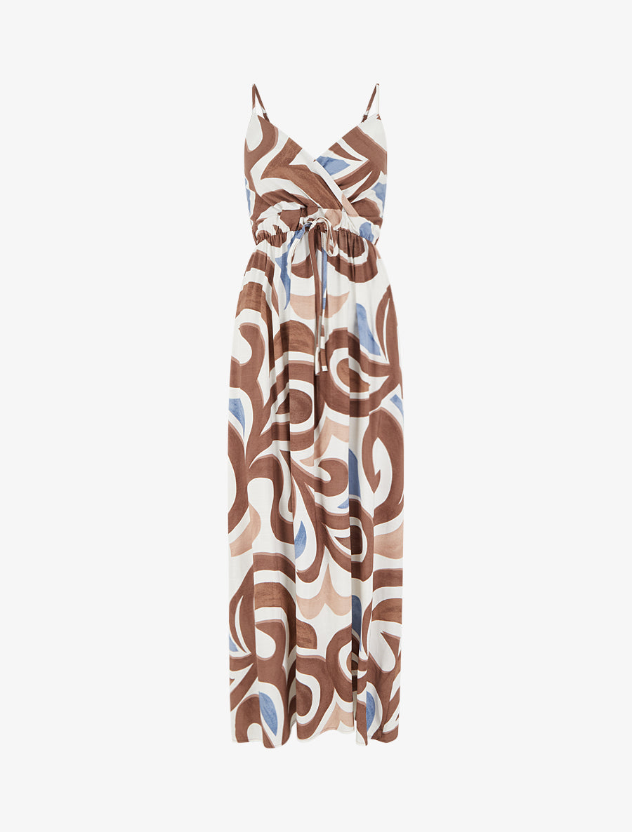 Robe longue imprimé fantaisie - Marron - 1