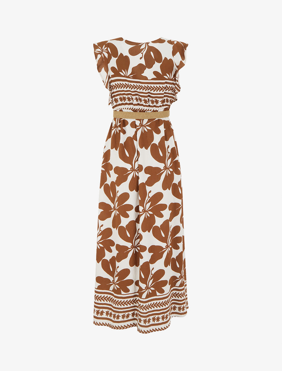 Robe longue imprimé grandes fleurs à col cache-coeur - Marron - 2