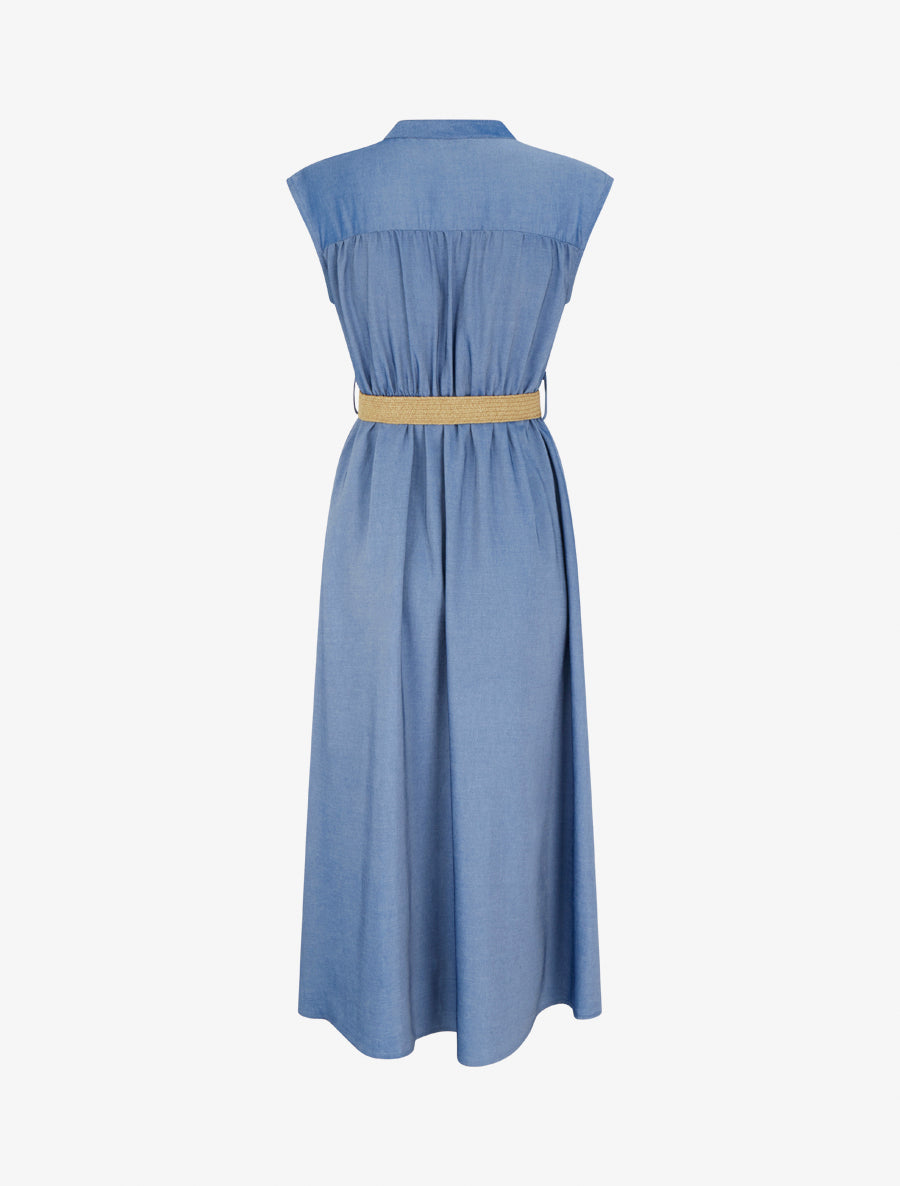 Robe longue sans manches à col boutonné - Bleu foncé - 2